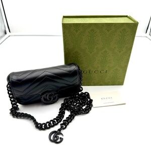 *New* Gucci Calfskin Matelasse Monochrome GG Marmont Chain Belt/Shoulder Bag Blk